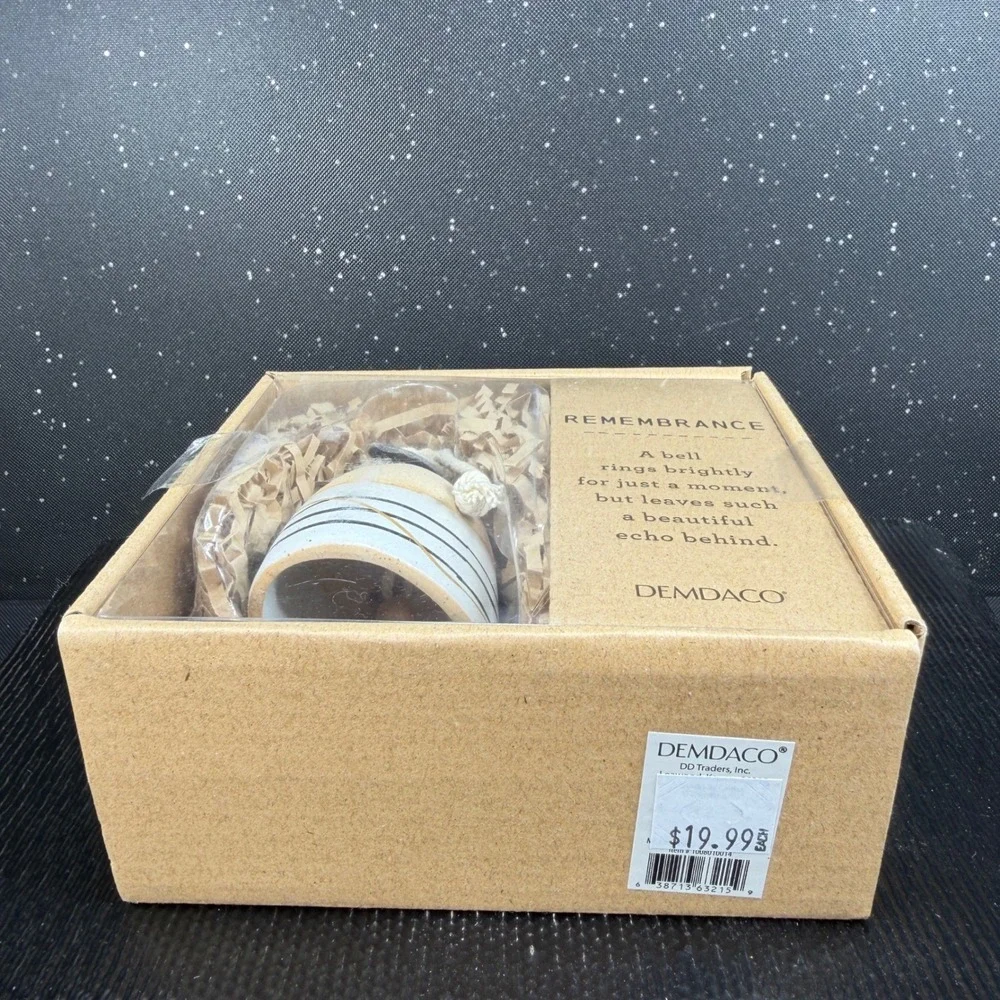 DEMDACO Inspired Bell Remembrance Ceramic Stoneware Heart Charm Cream White 3in